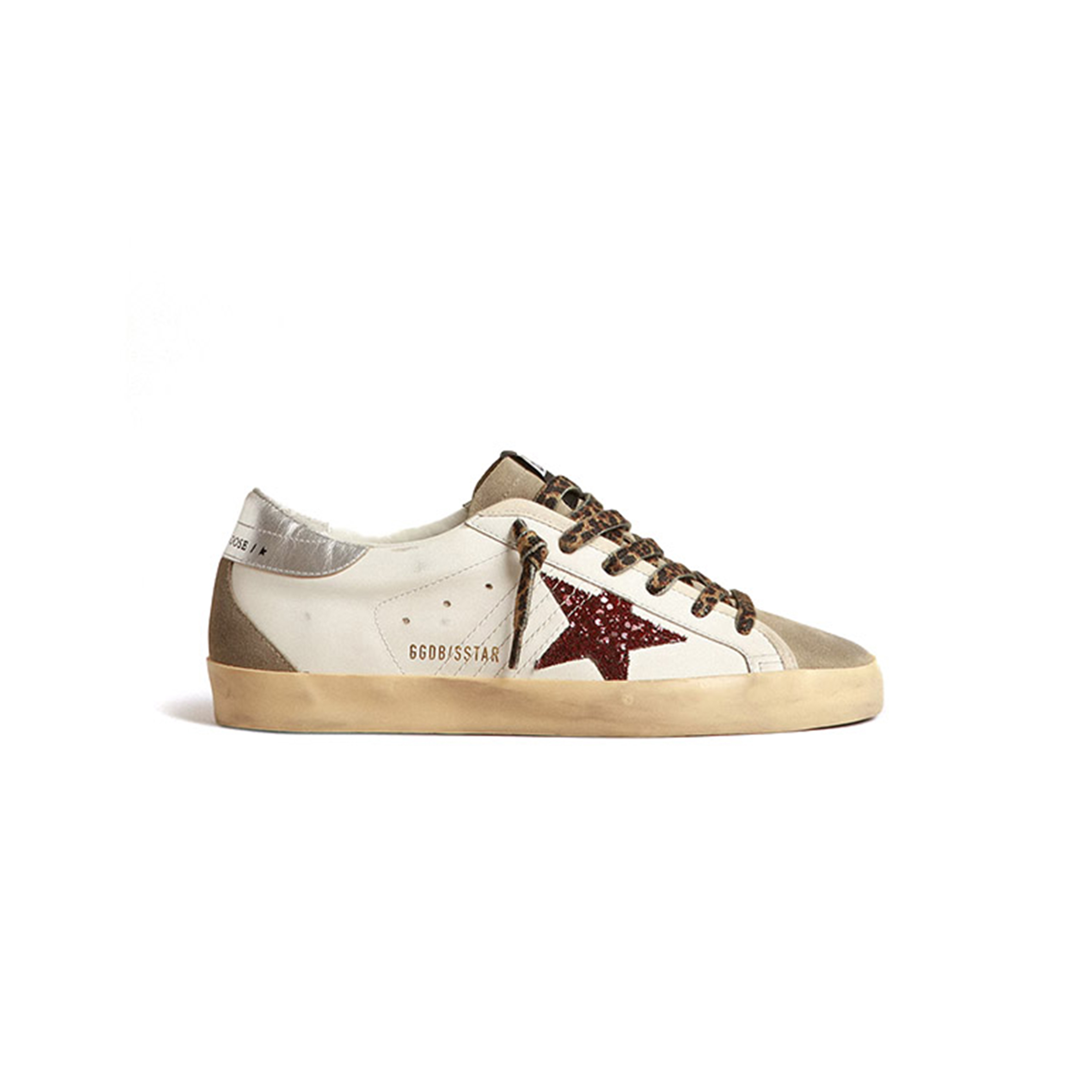GOLDEN GOOSE BURGUNDY GLITTER STAR AND SILVER HEEL TAB GWF00102